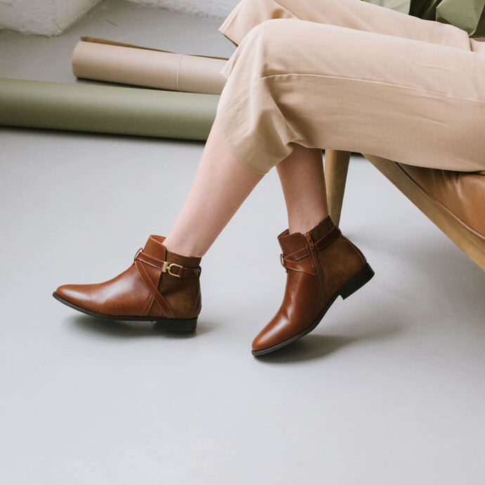 Bottines bi-matières  en velours bark et cuir