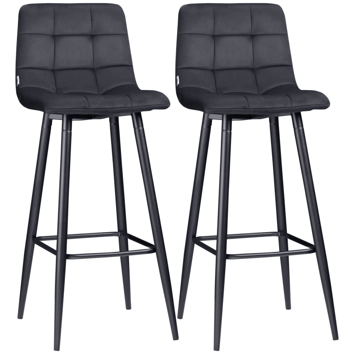 HOMCOM 2-delige barkrukkenset, bistrokrukken met voetenbank, barstoel, fluwelen bekleding, keukenstoel, barkrukset met stalen poten voor woonkamer, eetkamer, zwart, 42 x 47 x 105 cm