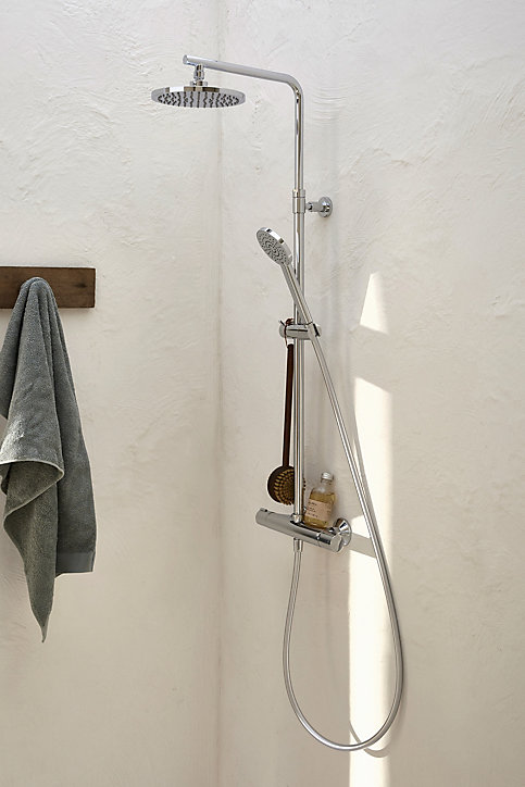 Colonne de douche thermostatique avec pommeau + douchette 1 jet + flexible + barre réglable, chromé, Jacob Delafon Marcel