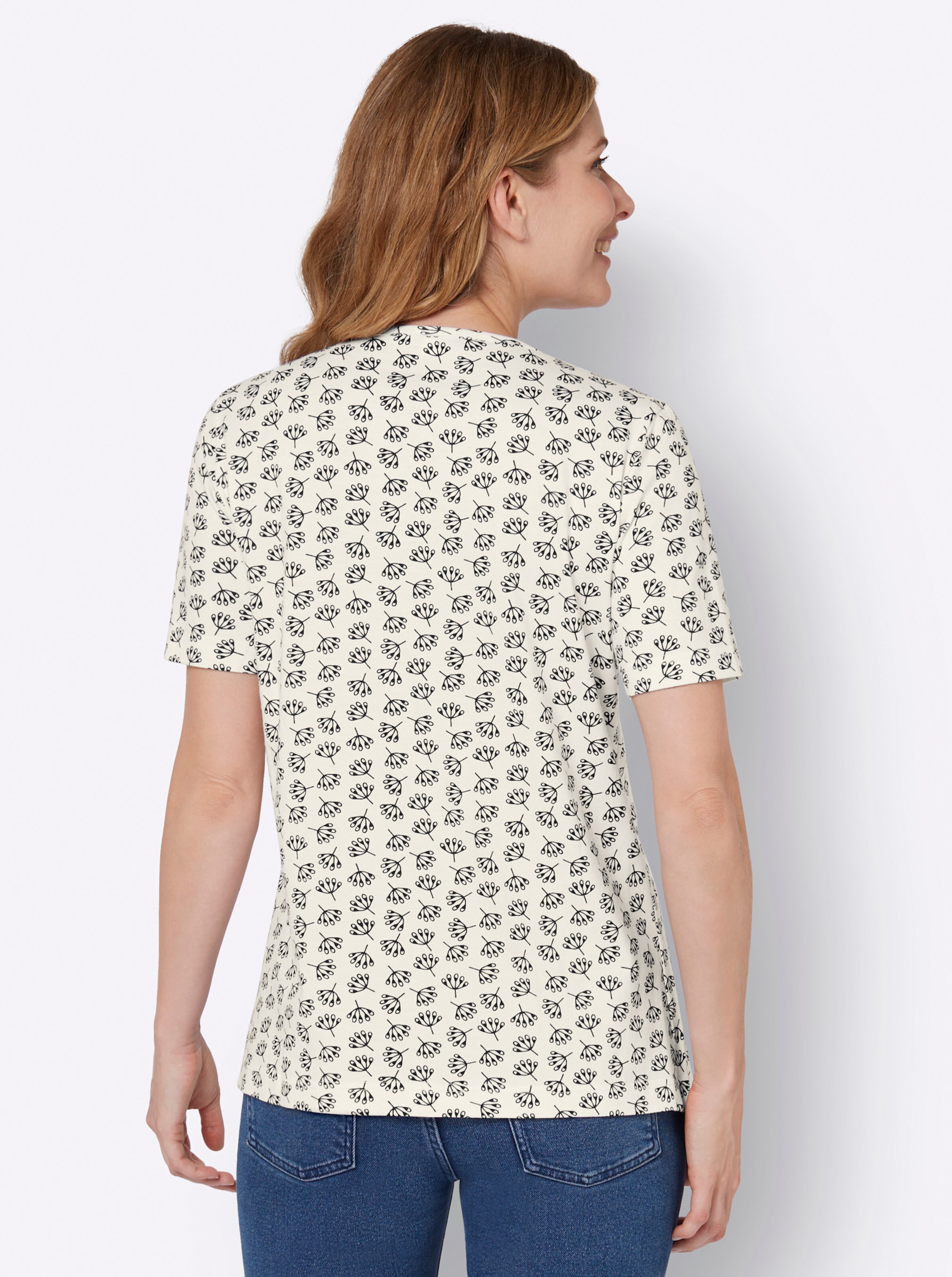 Druck-Shirt in ecru-marine-bedruckt