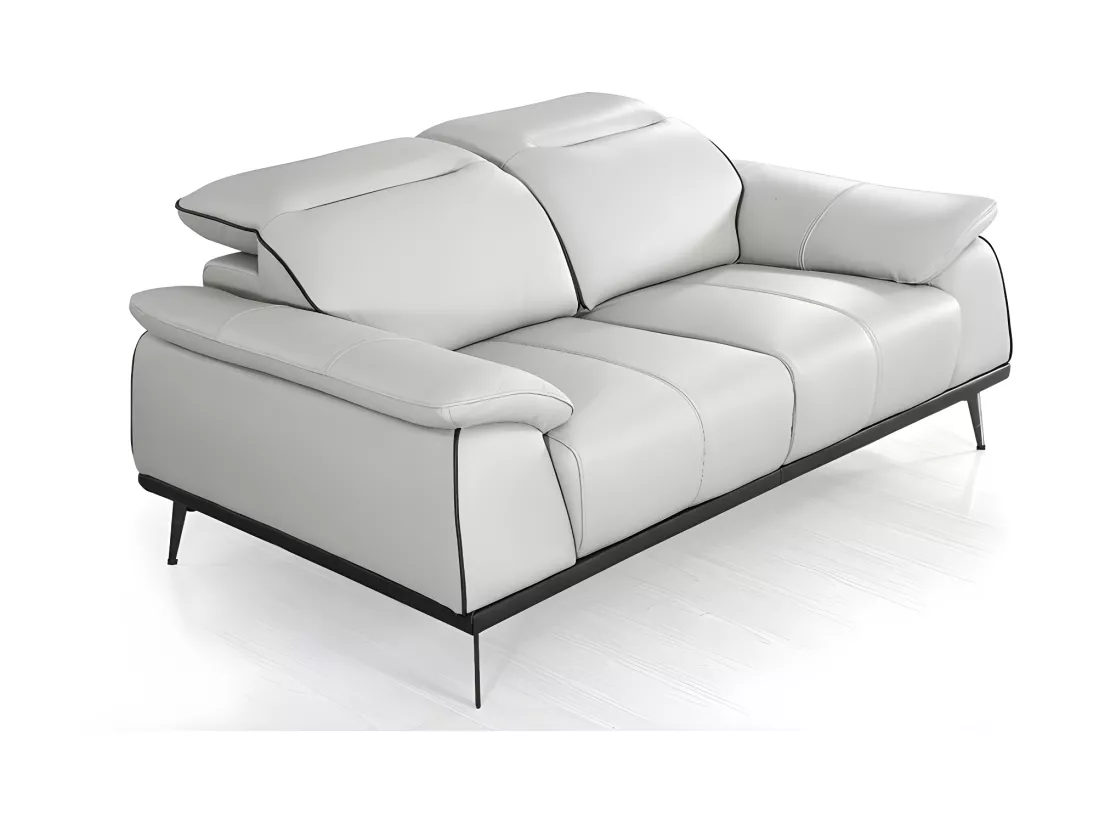 Canapé 2 places Cuir ELLIE Gris perle - Angle Droit