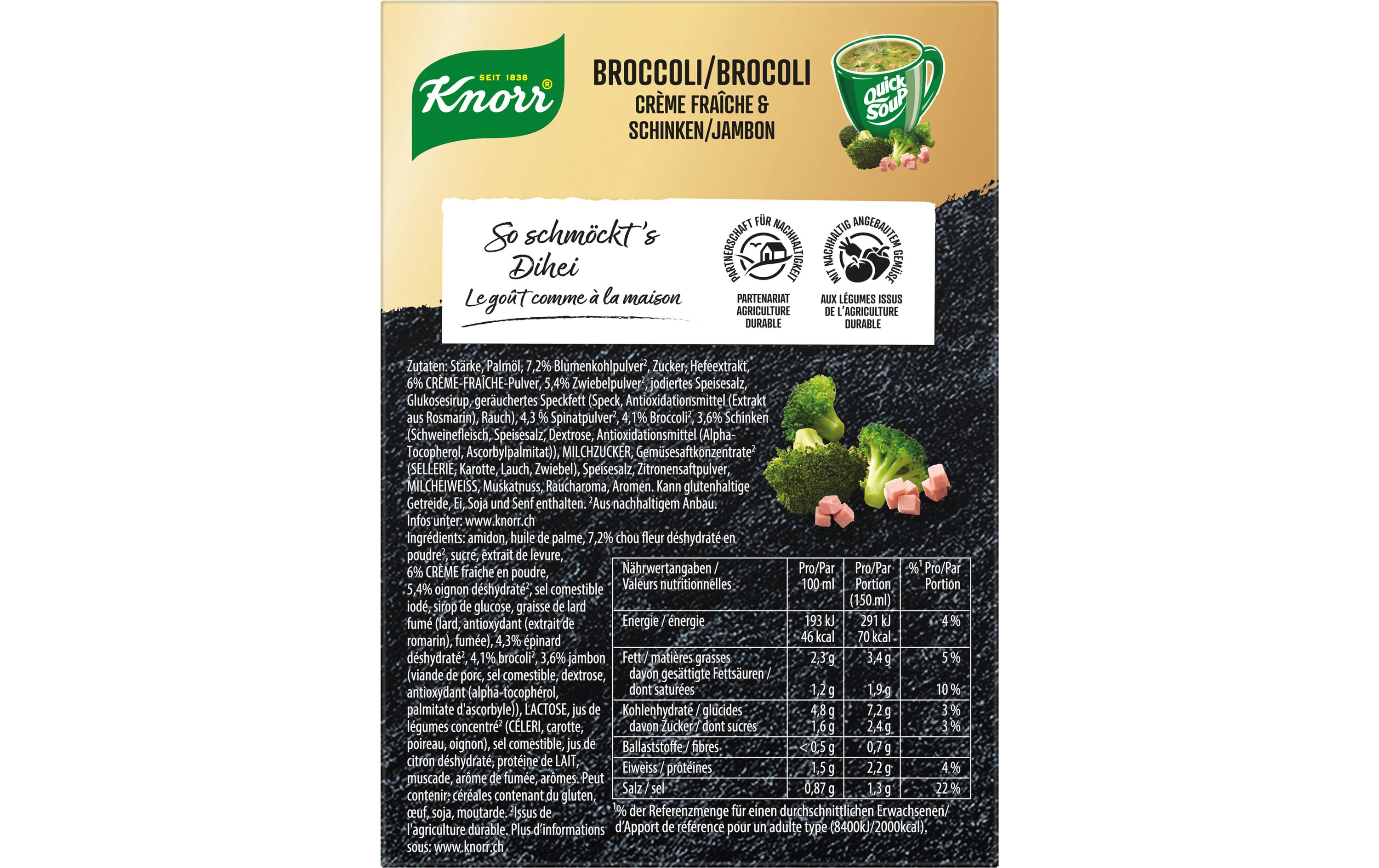 Suppe Quick Soup Broccoli 3 x 1 TasseHerzhafte Instant-Suppe mit Brokkoli und Speck