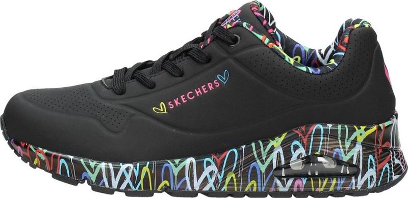 Skechers - Uno Loving Love - Sneakers - Zwart - Synthetisch Bovenwerk, Air-Cooled Memory Foam, Zichtbare Skech-Air