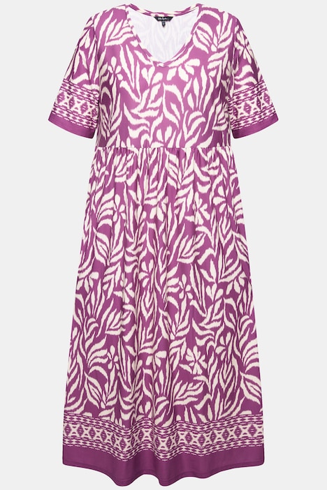 Jerseykleid, A-Linie, florales Muster, Bordüre
