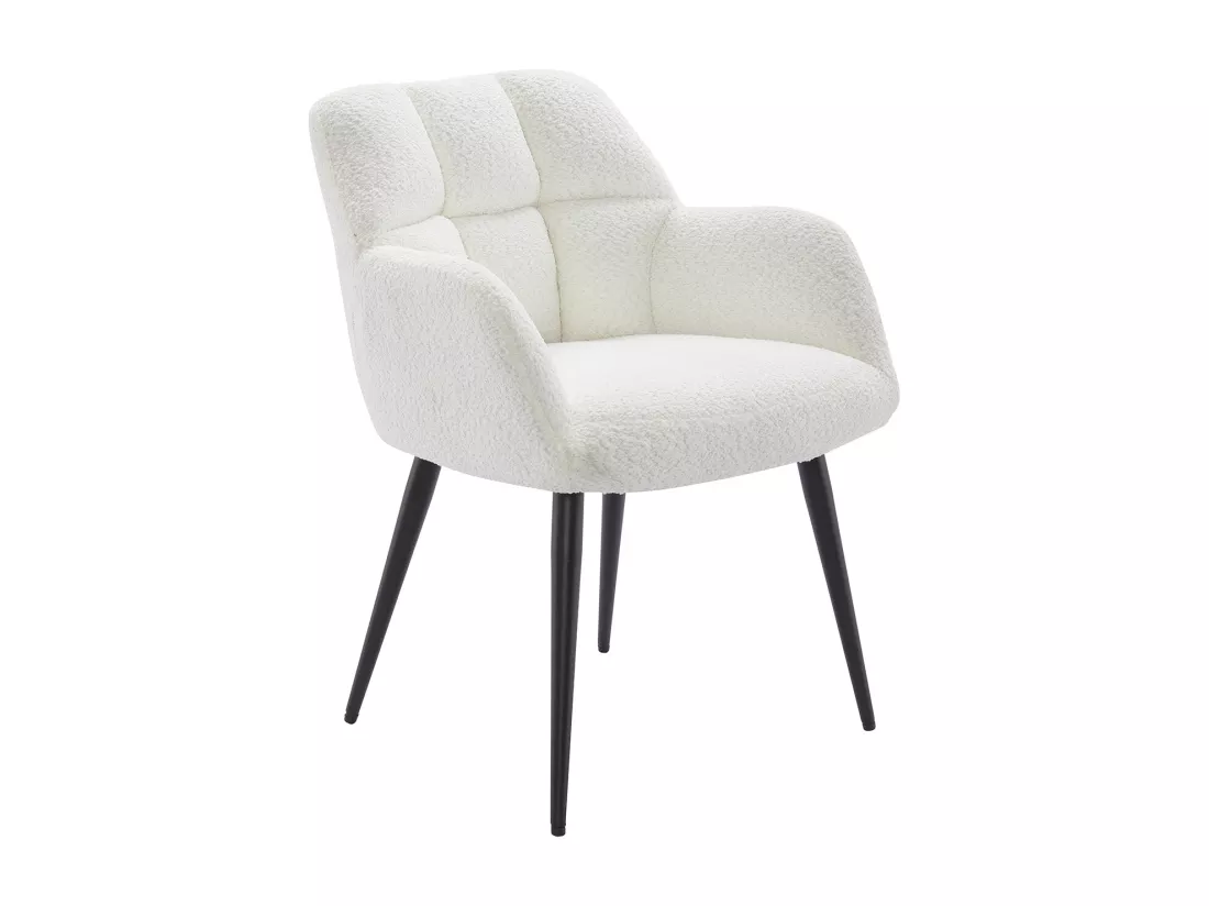Lot de 2 chaises avec accoudoirs - Tissu bouclette et métal noir - Blanc - PEGA de Pascal MORABITO