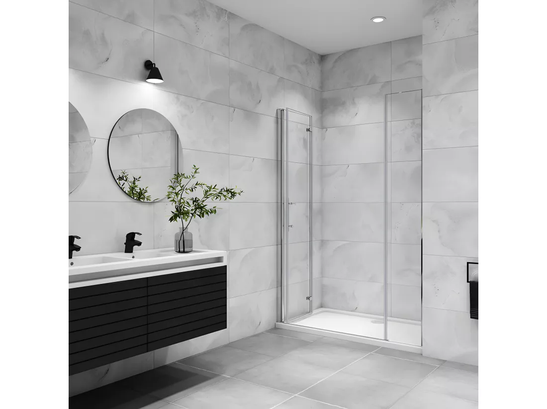 Porte de douche pivotante 120x195cm porte de douche pliante avec un élément fixe en 6mm verre anticalcaire