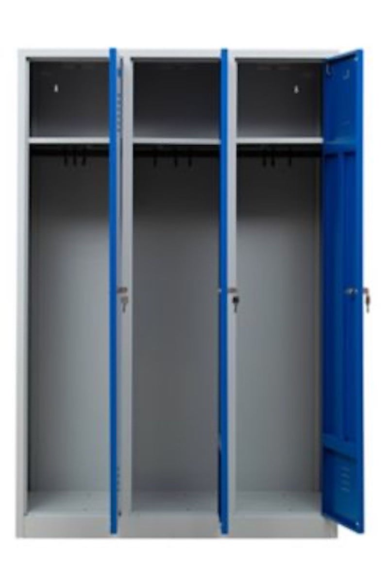 PROREGAL Garderobekast Camel 3 Compartimenten HxBxD 180 x 119 x 50 cm Cilinderslot Grijsblauw
