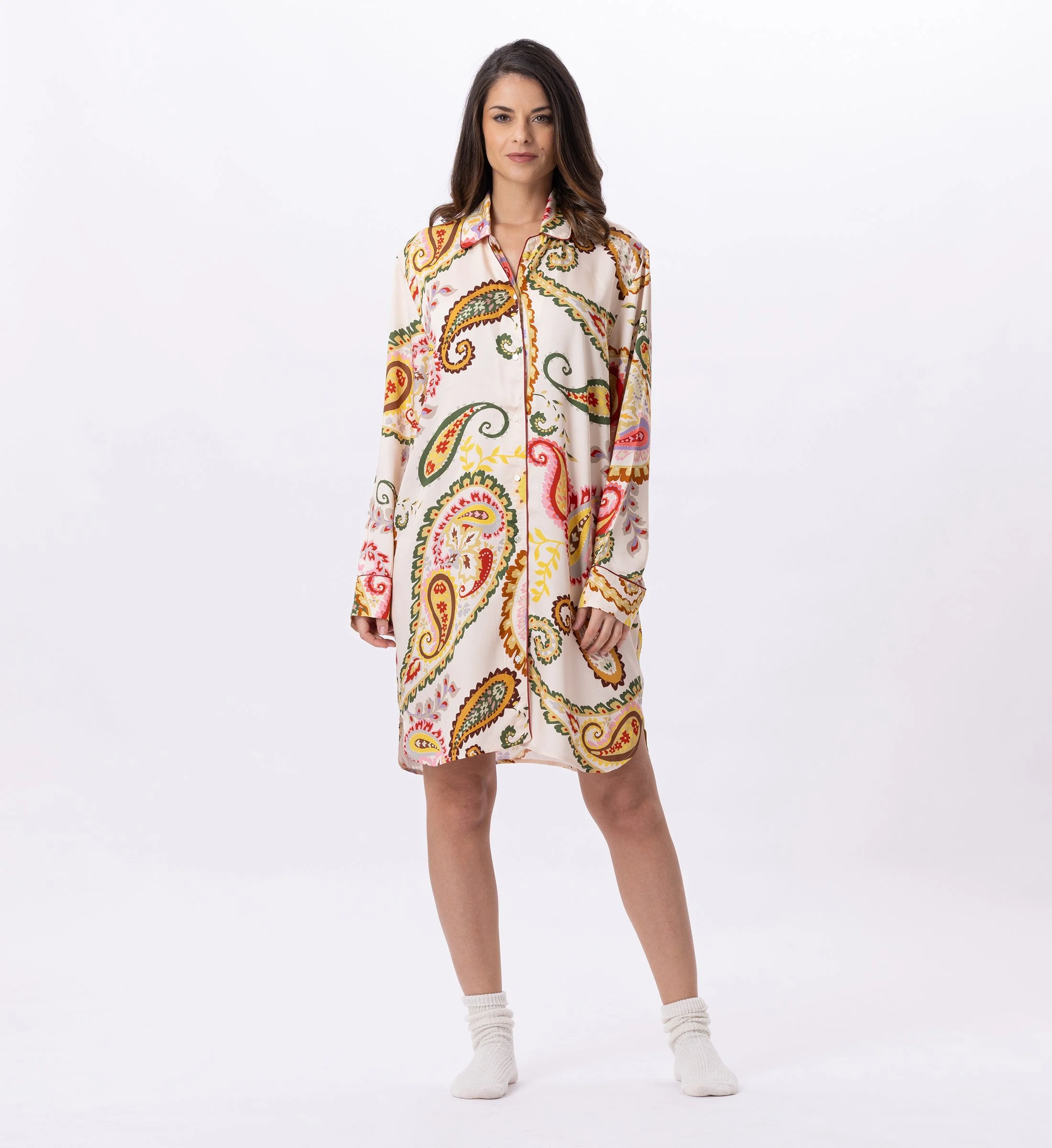 ALLEGRA 805 - Chemise de nuit boutonée en viscose | Multicolore
