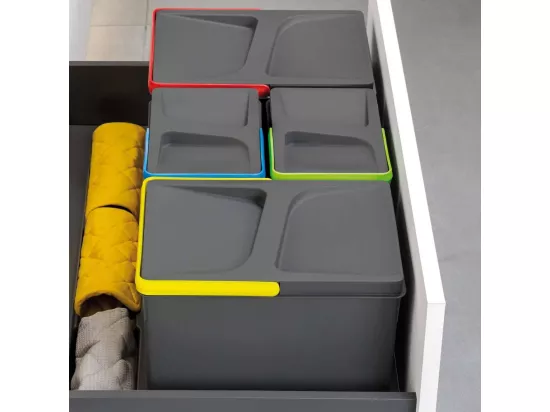 Bacs de tri pour tiroir de cuisine Recycle 2 bacs de 12 litres et 2 bacs de 6 litres