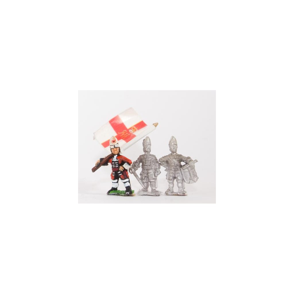 European Armies: Command: Officer, Standard Bearer & Drummer in Mitre with Falling Bag (English / Danish)