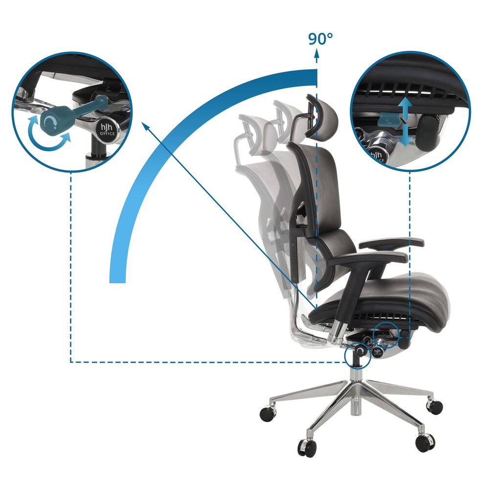 Luxus Chefsessel ERGO-U2 L Leder mit Armlehnen (höhenverstellbar) hjh OFFICE