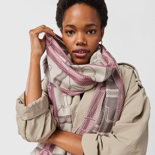 Lenço TOUS Legacy Jacquard bege e rosa