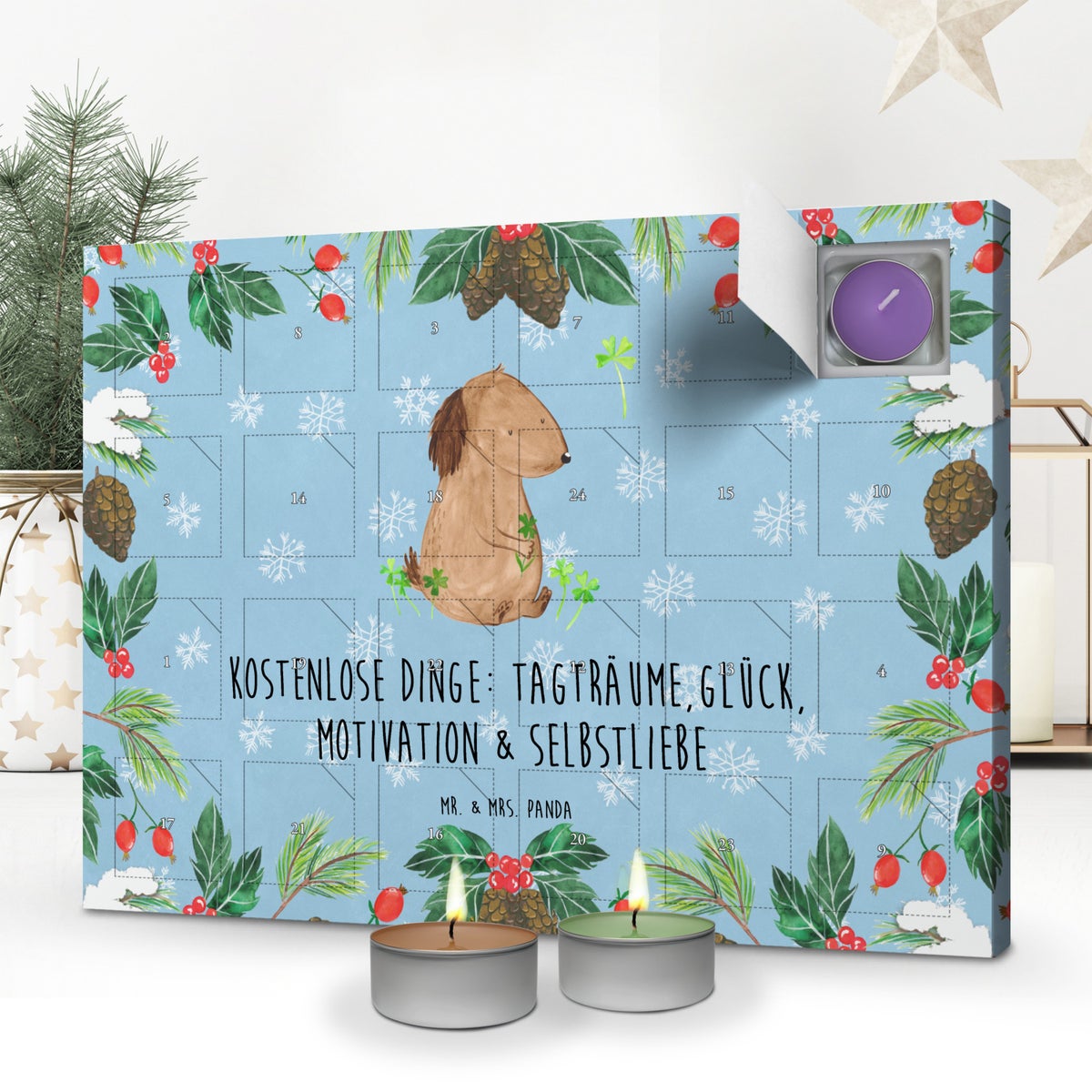 Mr. & Mrs. Panda Geurkaars Adventskalender Hond Klaver - Pastelblauw