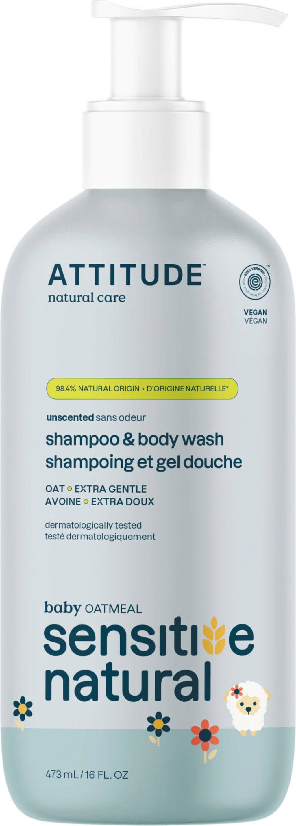 ATTITUDE  Oatmeal Sensitive Baby 2in1 Hair & Body Wash, 473 ml