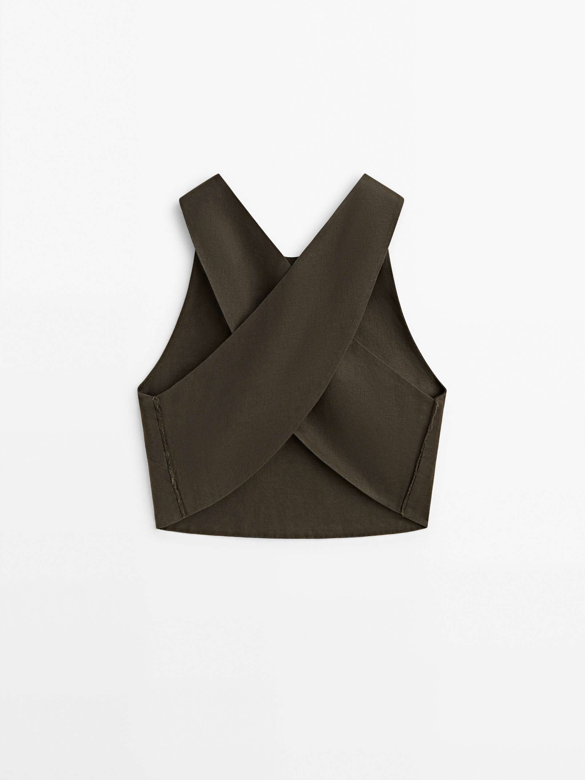 Blusa de linho com costas cruzadas - CAQUI