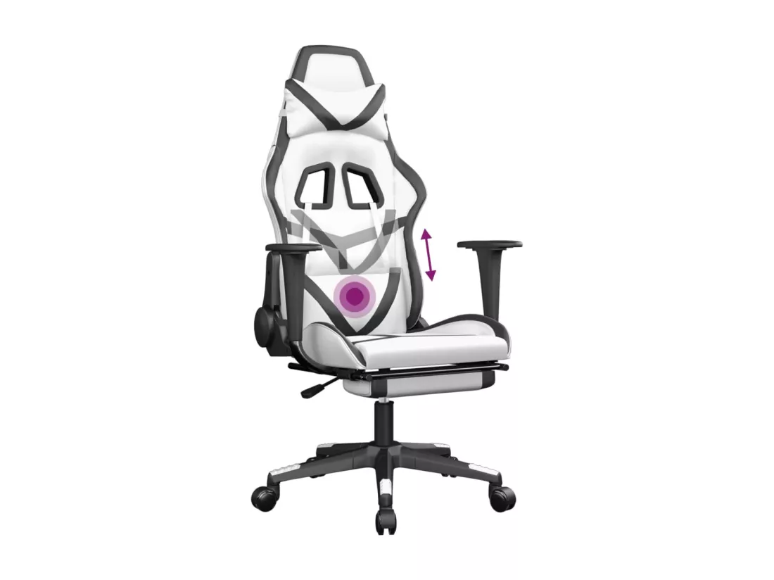 Chaise de jeu de massage avec repose-pied Blanc&Noir Similicuir