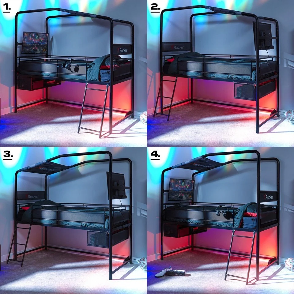 Xrocker Contra Mid-Sleeper Gaming Bunk Bed With Reversible Profile - Black And Camo