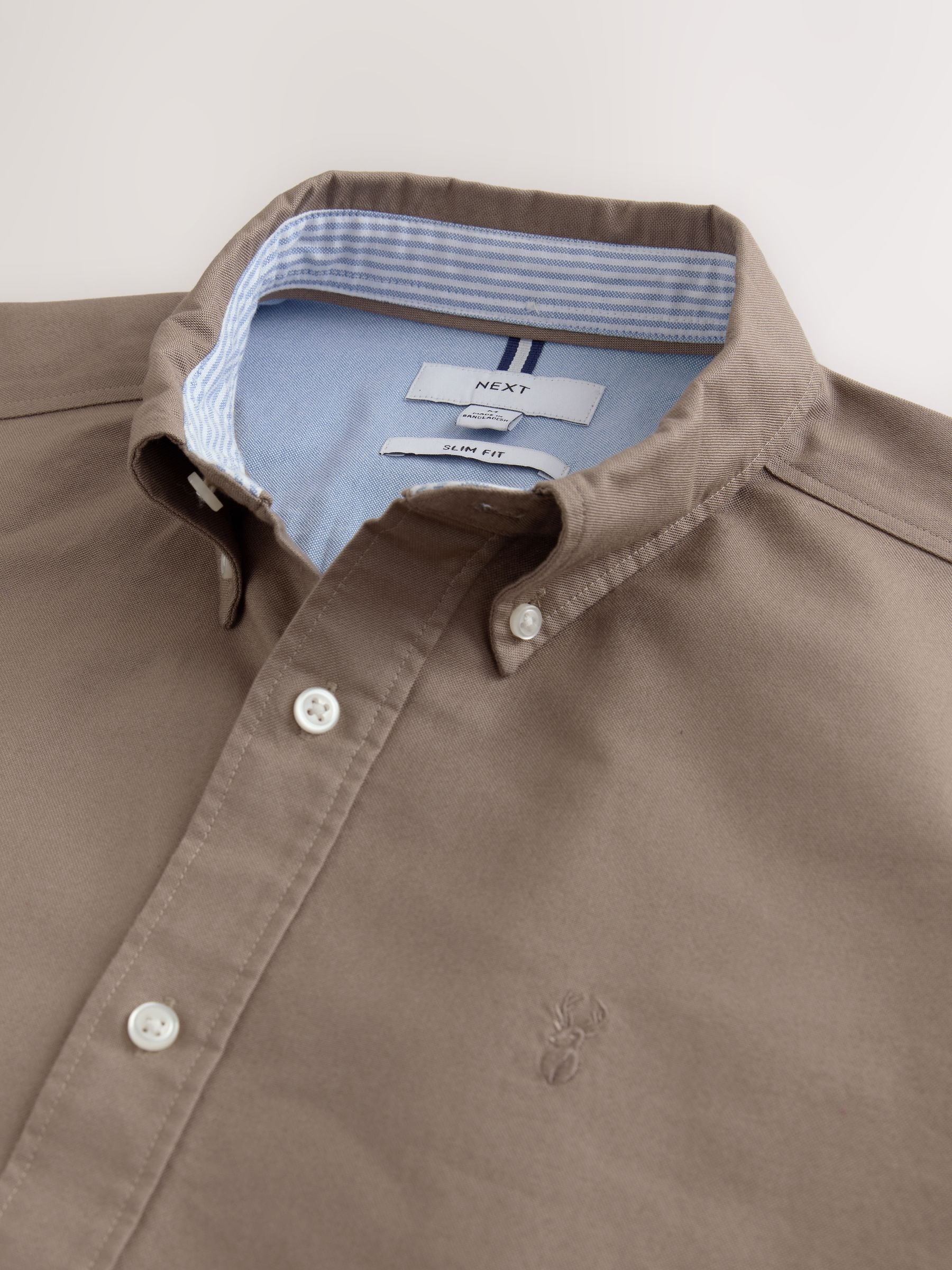 Pastelgeel - Slim Fit - Oxford-overhemd met korte mouwen