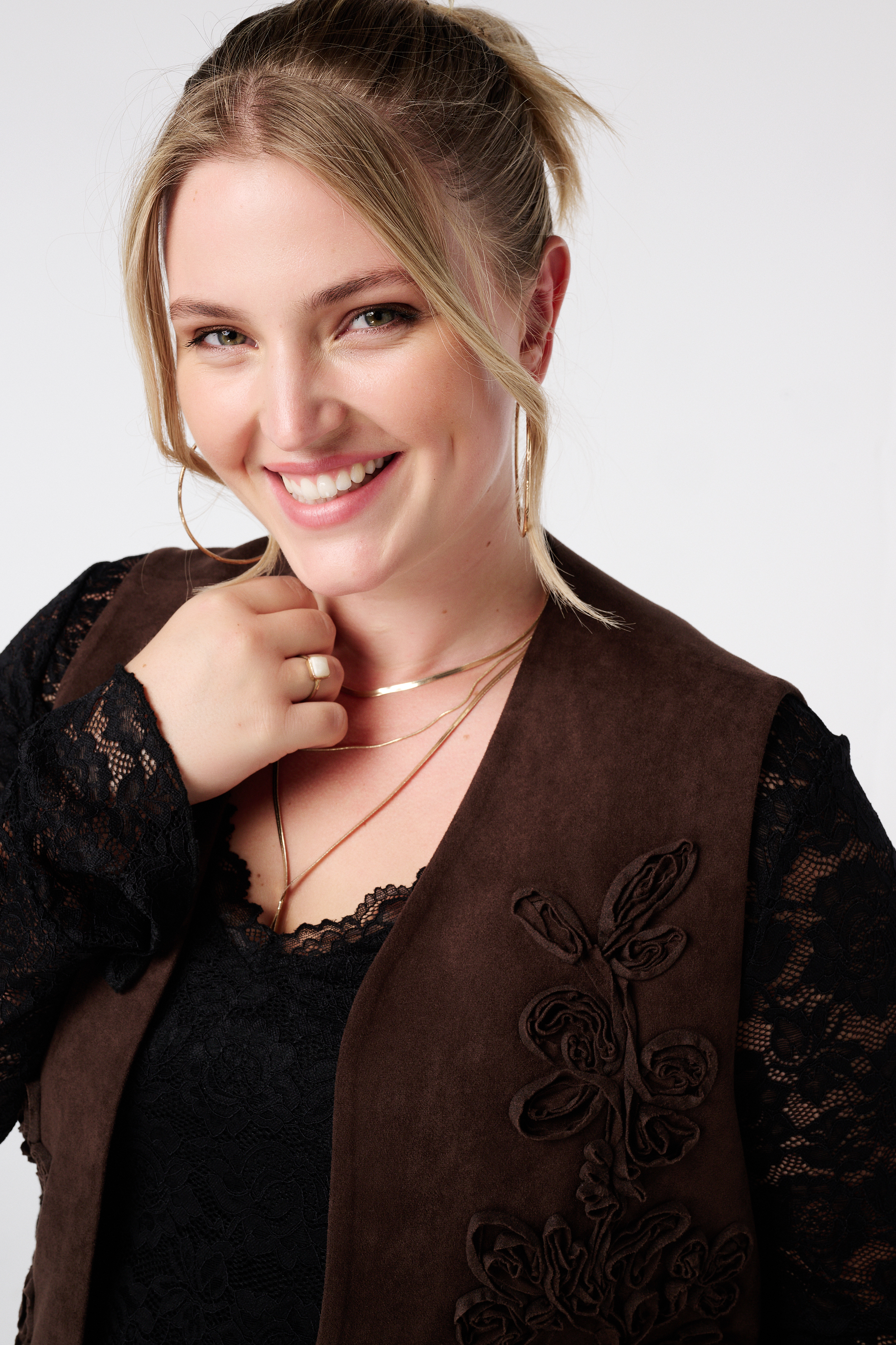 Gilet in suède look met broderie Donker bruin