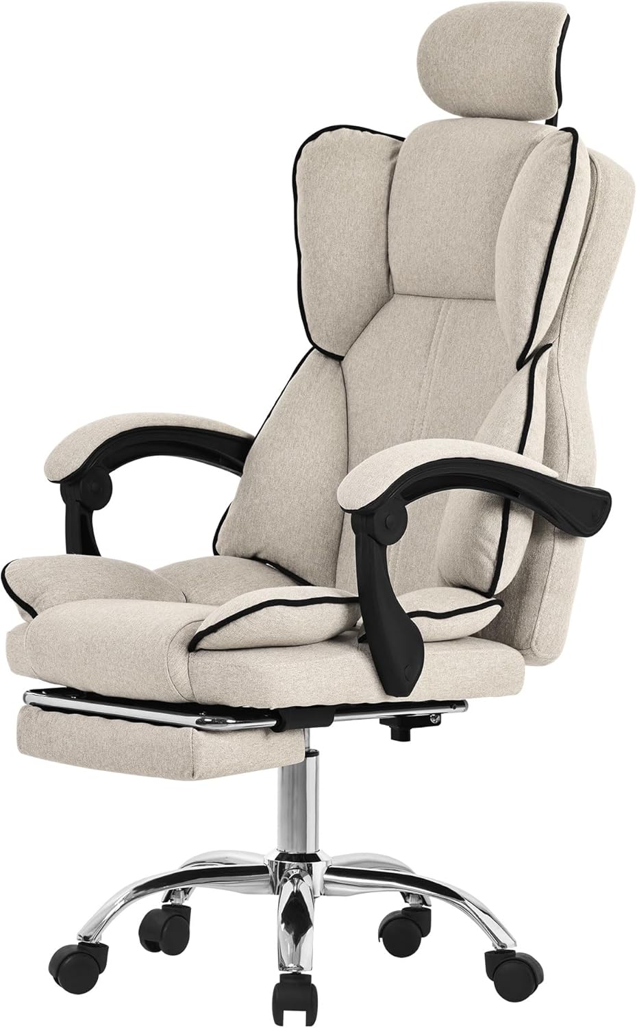 ML-Design Bürostuhl ergonomisch, Beige, Schreibtischstuhl höhenverstellbar mit hoher Rückenlehne, Drehstuhl mit Fußstütze, Kissen und Kopfstütze, Chefsessel Wippfunktion, Computerstuhl, Gaming Stuhl