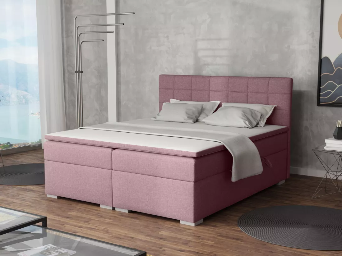 LIT BOXSPRING avec rangements pour la literie Torland, 140x200 cm, Lux 28 (Rose clair)