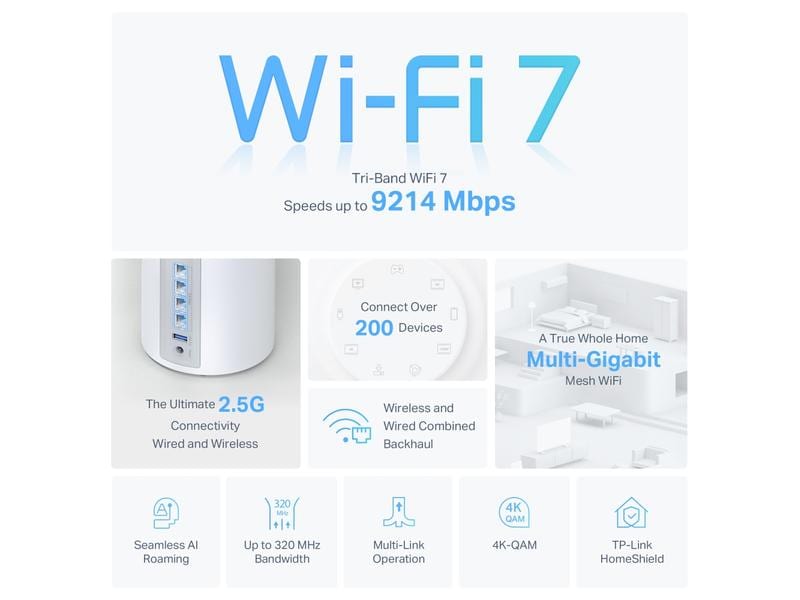 TP-Link Mesh-System Deco BE65 2er Set BE9300 Mesh WiFi 7 System für das ganze Haus