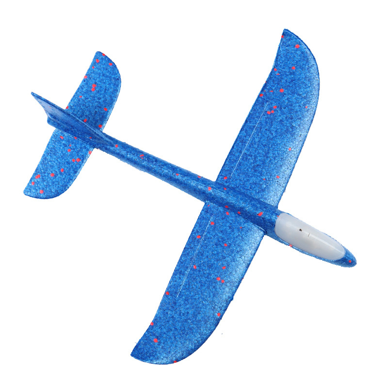 (49x47cm) LED Schaumstoff Segel Flugzeug Kinder Spielzeug Outdoor Wurfgleiter (inkl. LR41 Batterien) - Blau