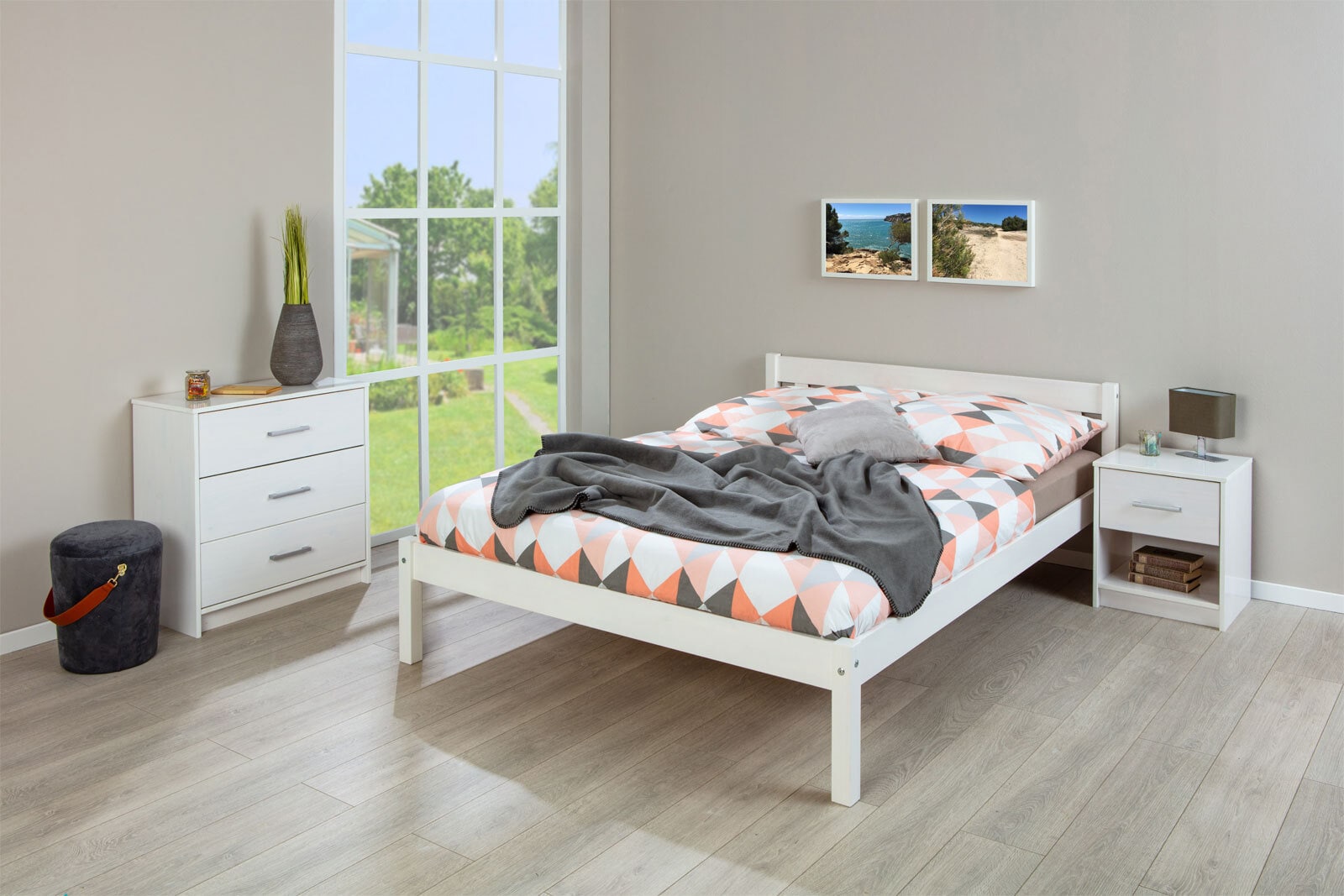 Bett Lauri140 x 200 cm Kiefer massiv weiß lackiert