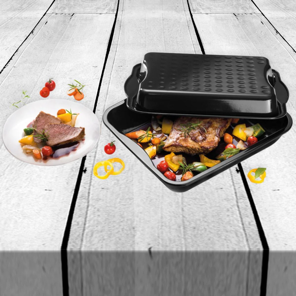 Plat à four avec couvercle en acier émaillé 42 x 34 cm Dr. Oetker Back