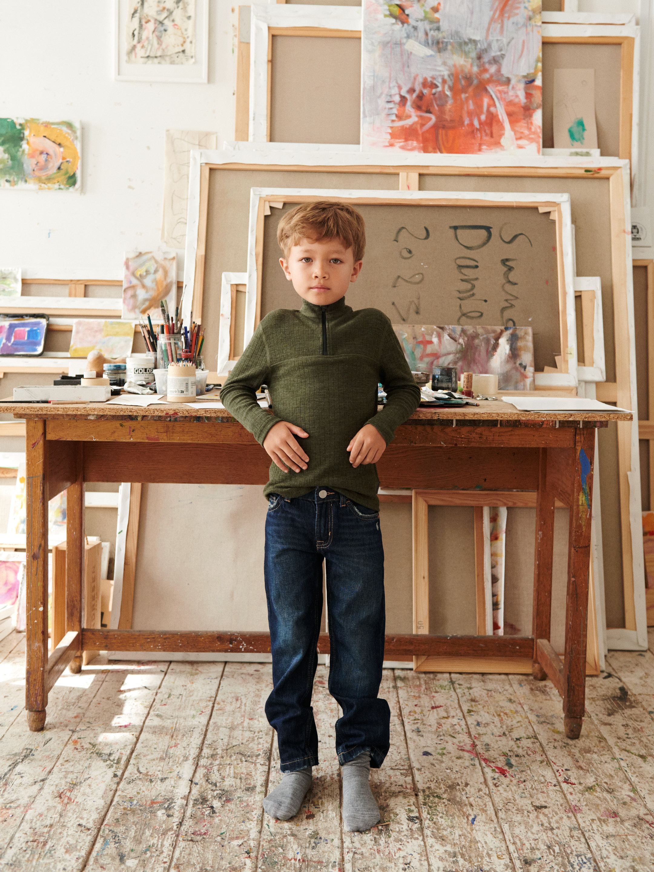 Shirt met halve rits van merinowol voor kinderen