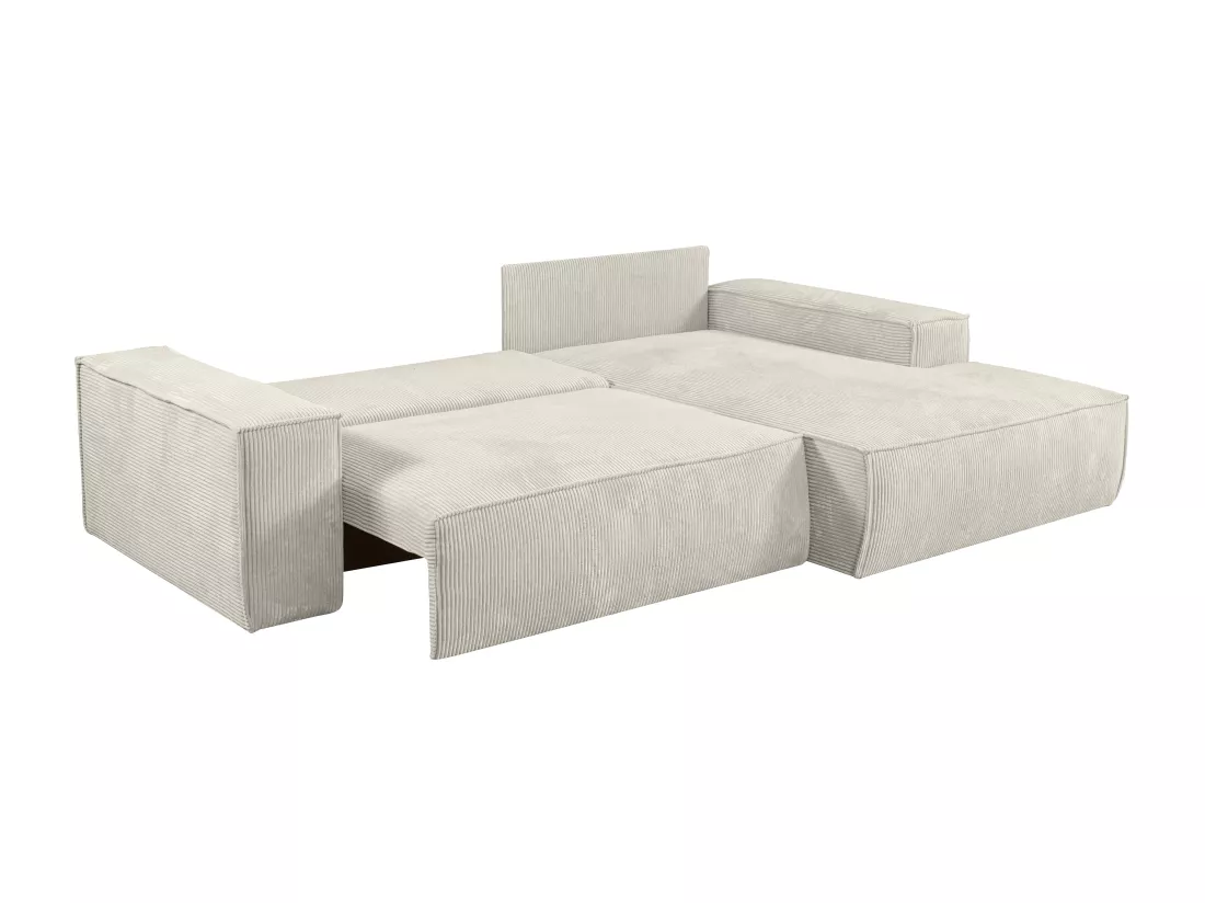 Canapé d'angle droit convertible en velours côtelé beige AMELIA