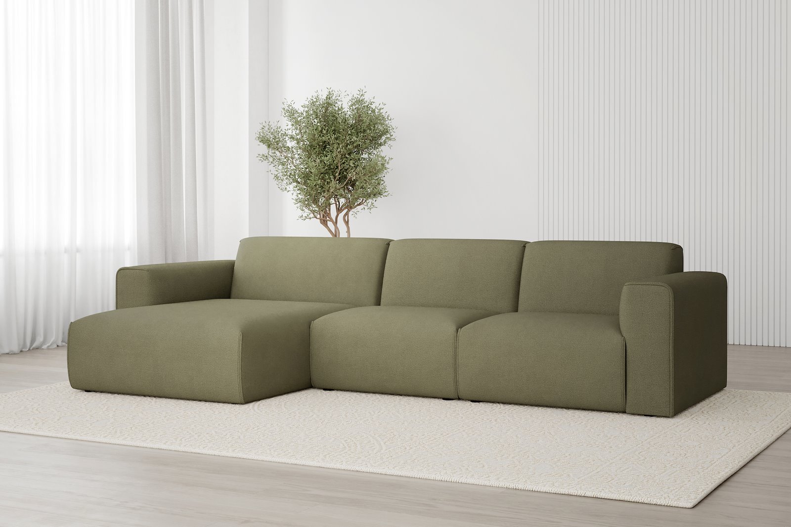 Monaco Lux 2,5-seter med XL sjeselong venstre Tekstil Brego 77 Green med sorte ben. Lux komfort.