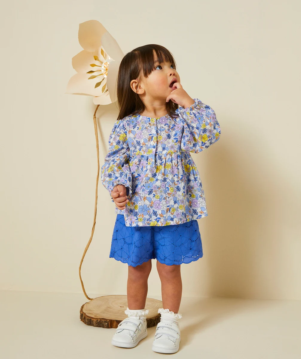 BLOUSE BÉBÉ FILLE EN COTON BIO AVEC IMPRIMÉ FLEURI BLEU