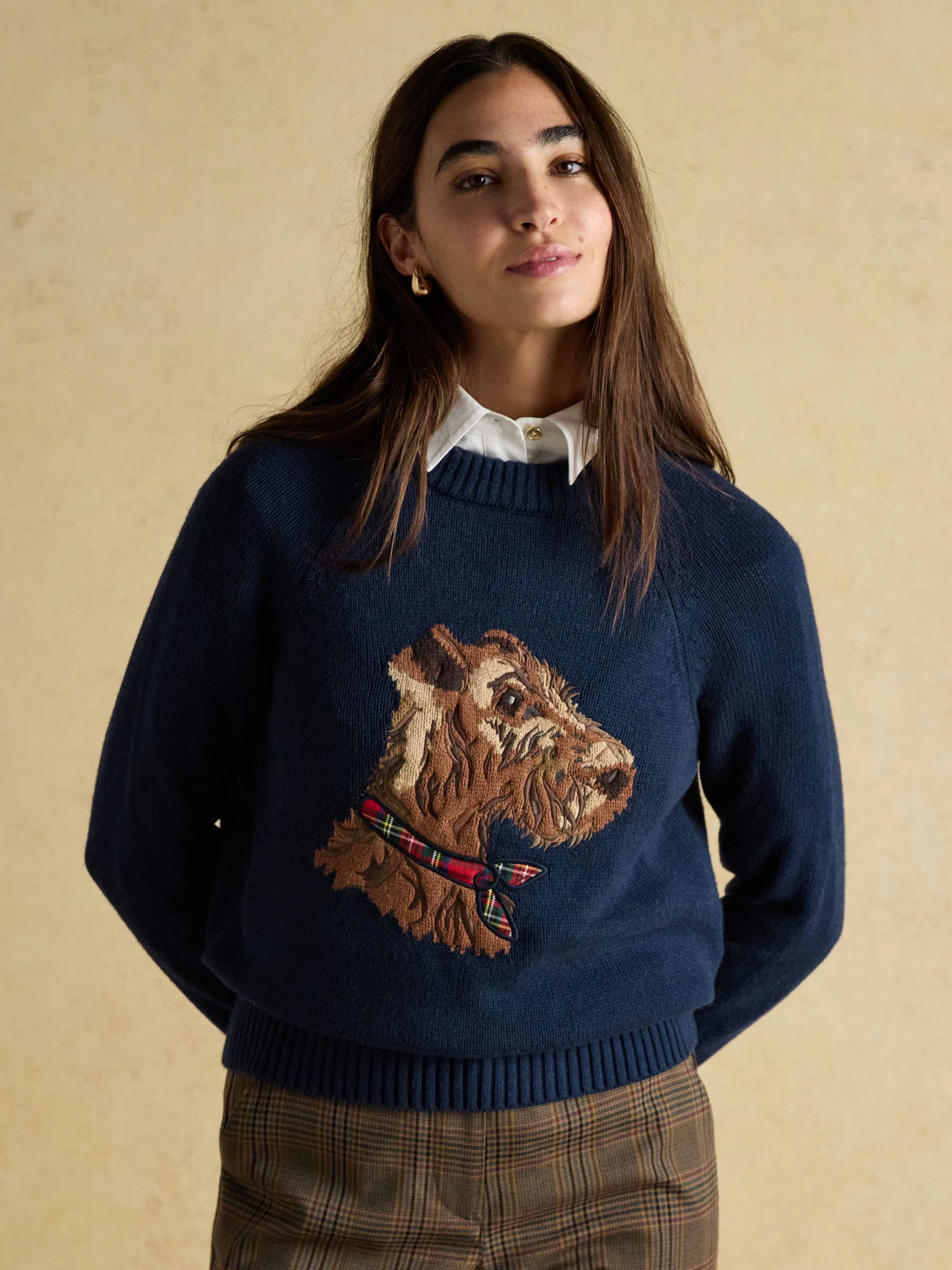 Navy Monty Dog - Joules Intarsia Cotton-Rich Crew Neck Jumper