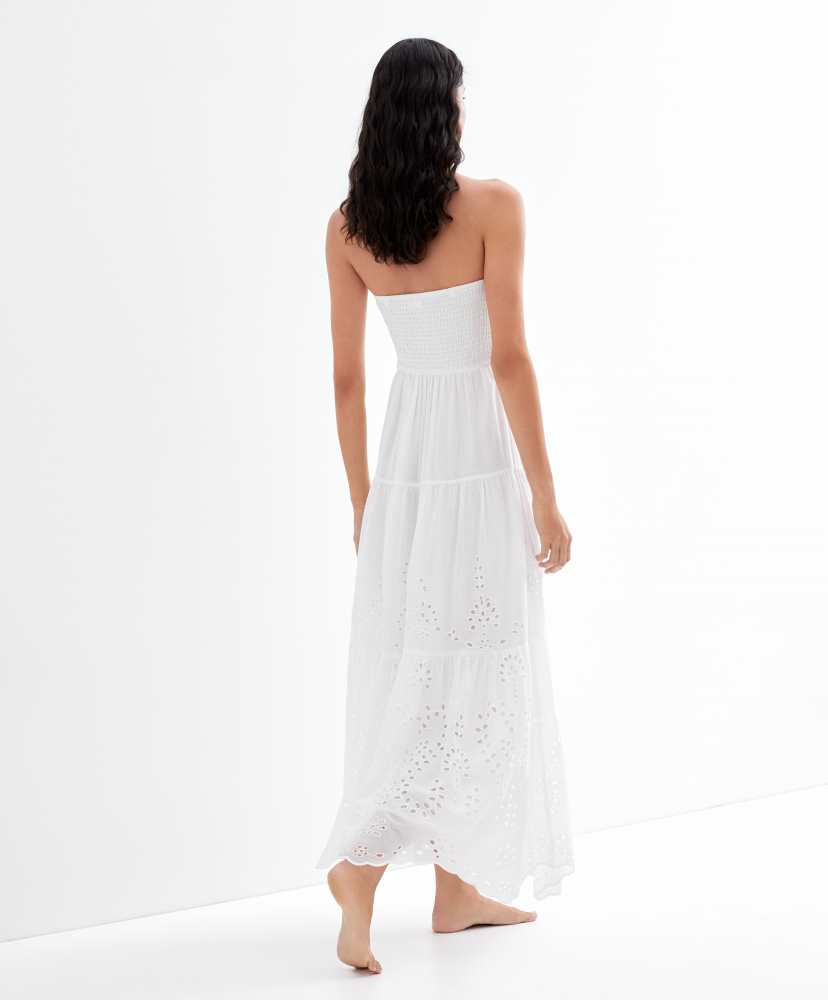 Vestido longo, 100% algodão, bordado suíço.