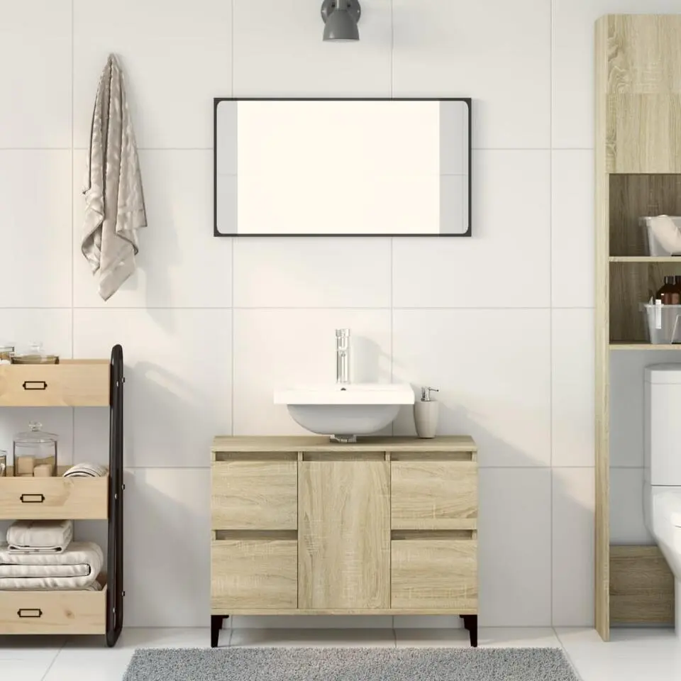 vidaXL - Wastafelonderkast met 1 deur 4 lades - Sonoma eiken - 80x33x60 cm