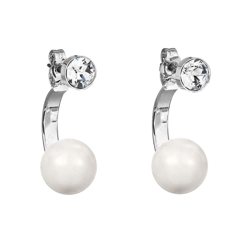 Boucles d'oreilles cristal Swarovski Nacre Blanc en plaqué Or Blanc et rhodié