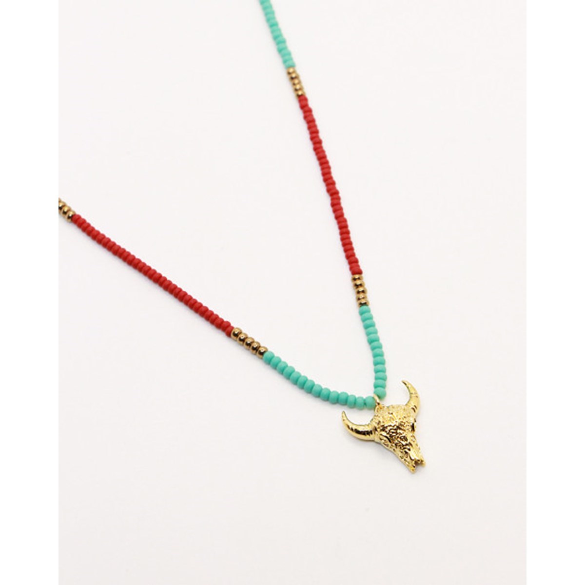 Collier perles rocaille turquoise taureau or fin 24k ARIZONA