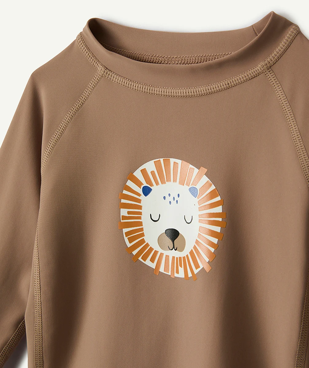 LASSIGT-SHIRT MANCHES LONGUES MIXTE ANTI-UV MARRON AVEC MOTIF LION