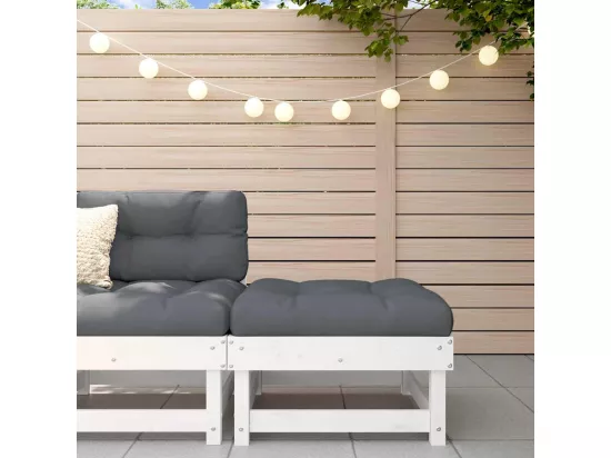 Repose-pied de jardin avec coussin blanc bois de pin massif