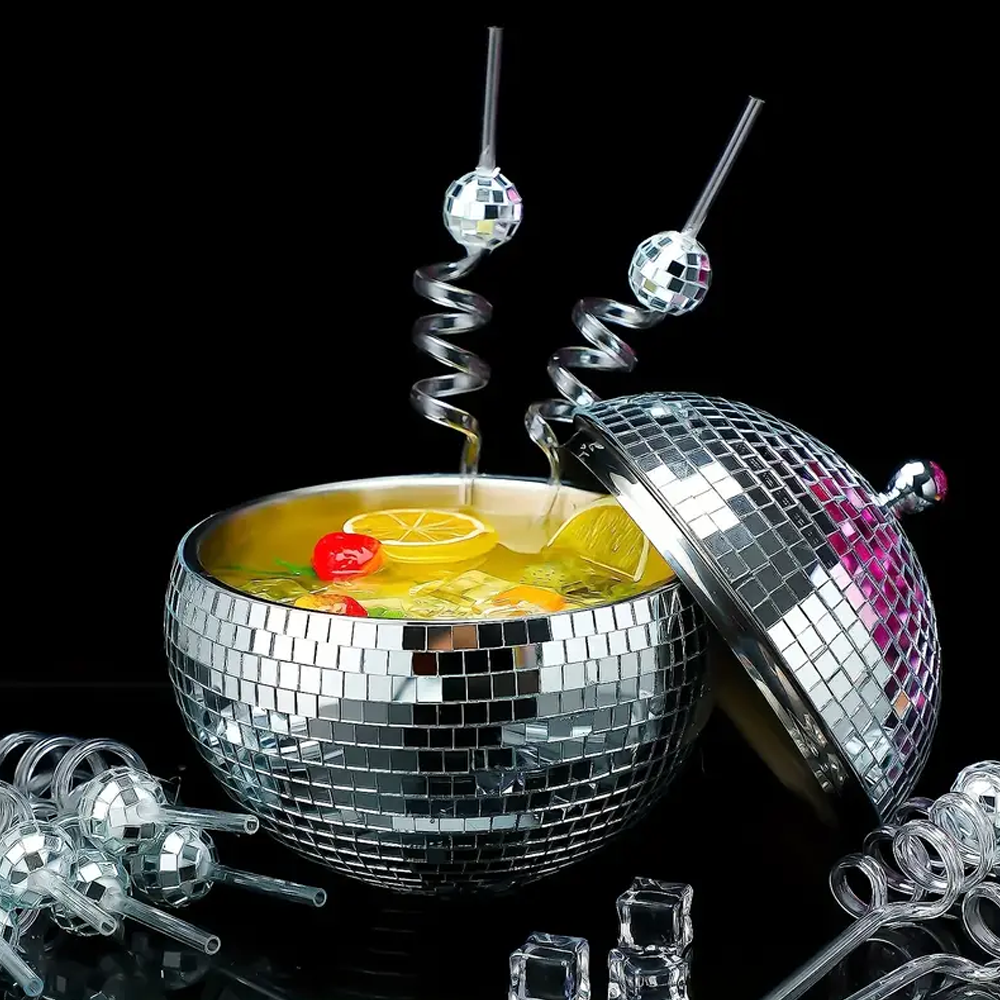 (3.5l) Discokugel Party Eiswürfel Behälter Flaschen Eiskübel Getränke Kühler Ice Bucket für Bier / Champagner / Sekt - Silber