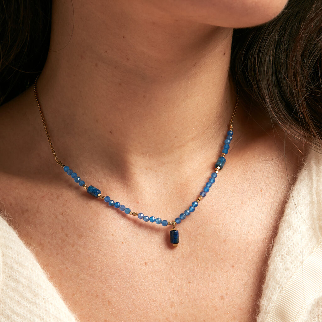 Collier Attila Acier Doré Lapis Lazuli Agate
