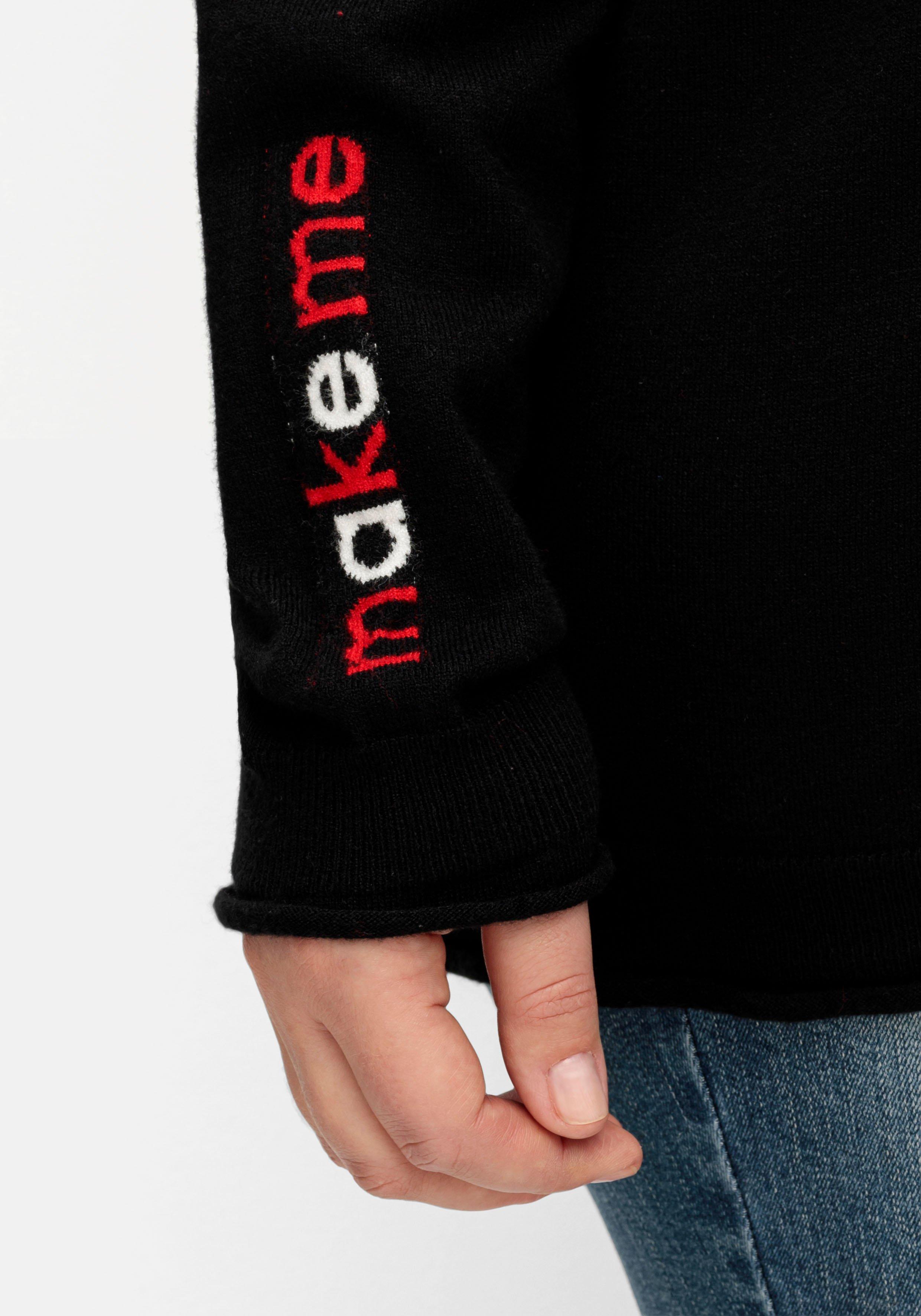 Kapuzenpullover mit Wording im Intarsienstrick