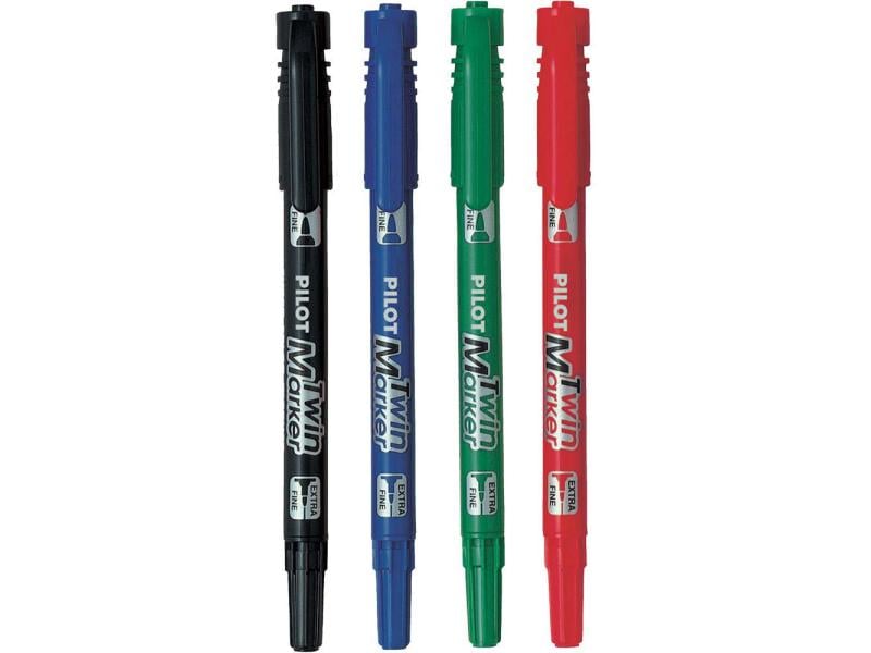 Pilot Permanent-Marker Twin Marker Slim Schwarz Stift mit zwei Spitzen, Schwarz