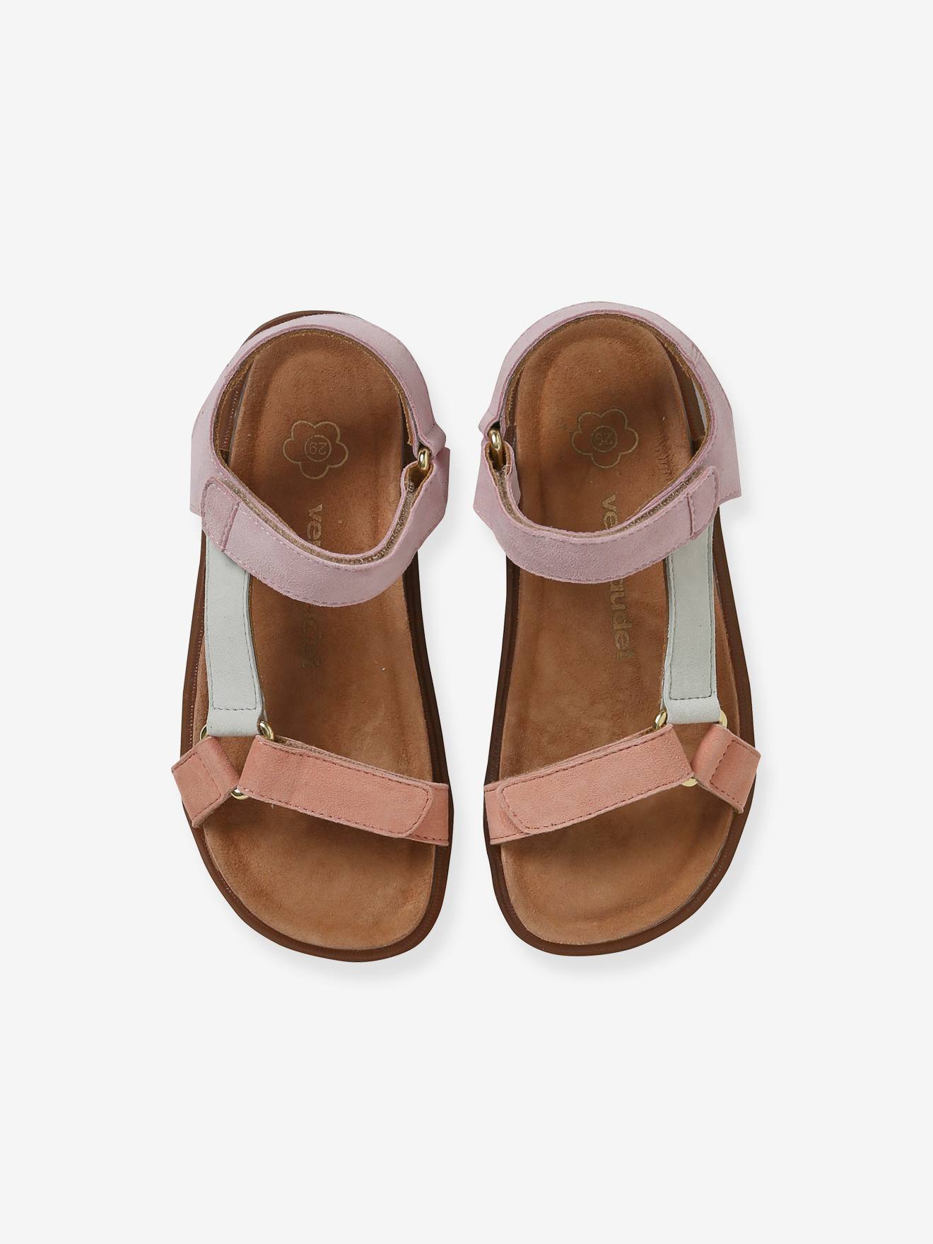 Sandálias de couro lilás com fecho de velcro para meninas