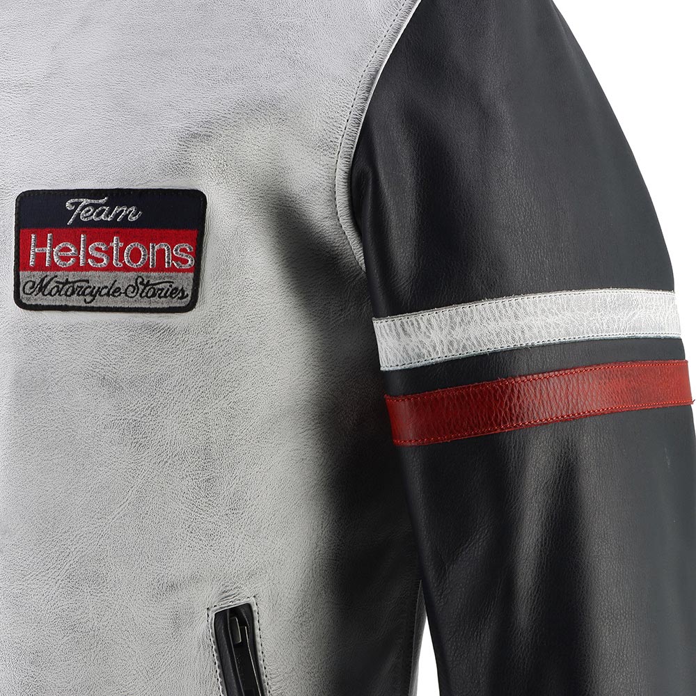 Helstons - Blouson V-Series Cuir Rag Blanc / Bleu / Rouge