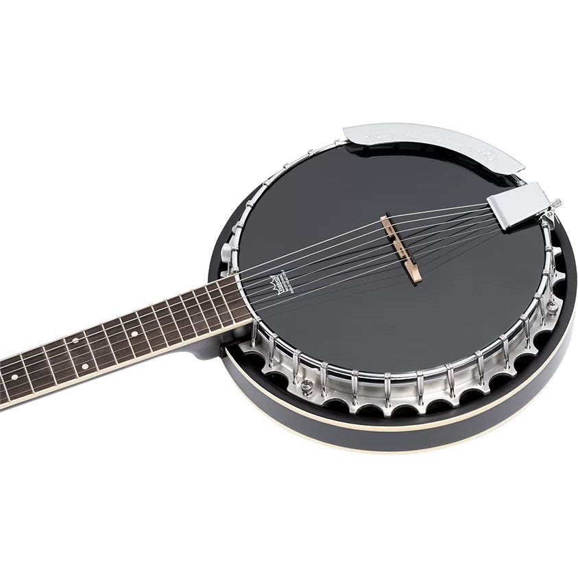 Ortega OBJE356-SBK-L Raven Series Satin Black linkshandige E/A zessnarige banjo met gigbag