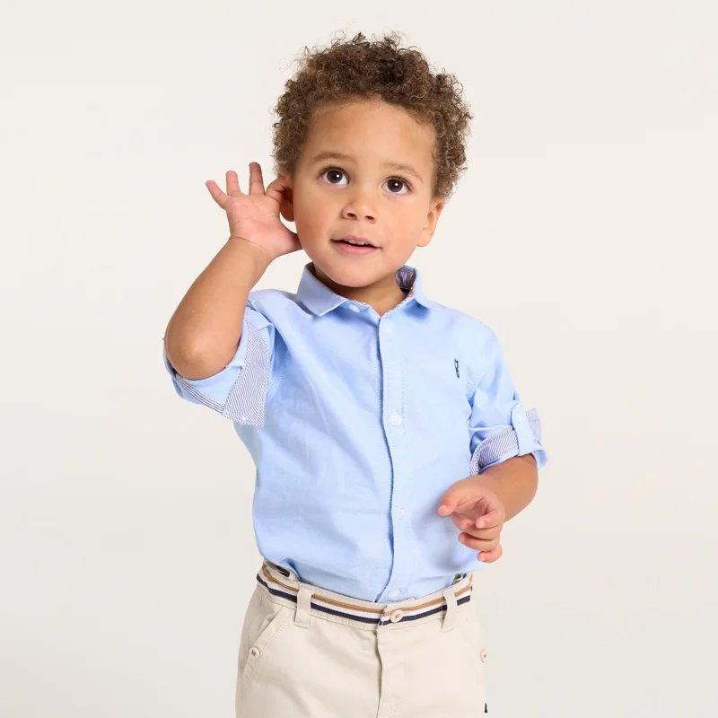 Chemise manches retroussables coton bleu bébé garçon Turquoise