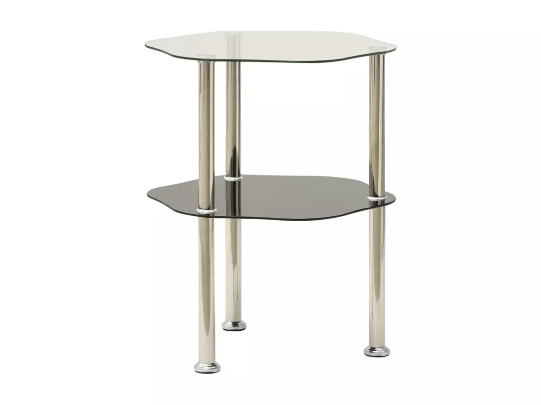 Table 2 niveaux Transparent et noir 38x38x50 cm Verre trempé