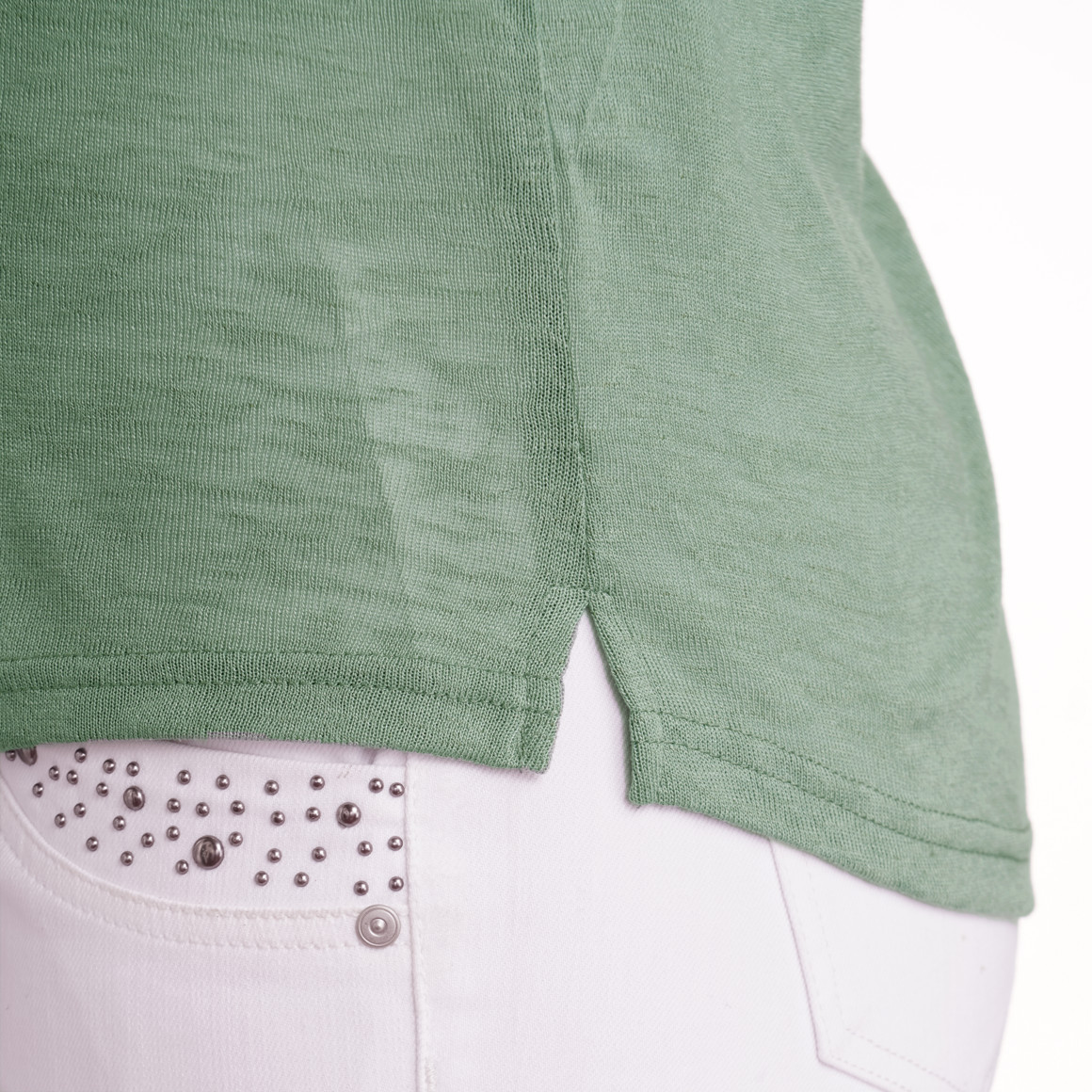 Gina Damen T-Shirt mit Spitzenausschnitt oliv